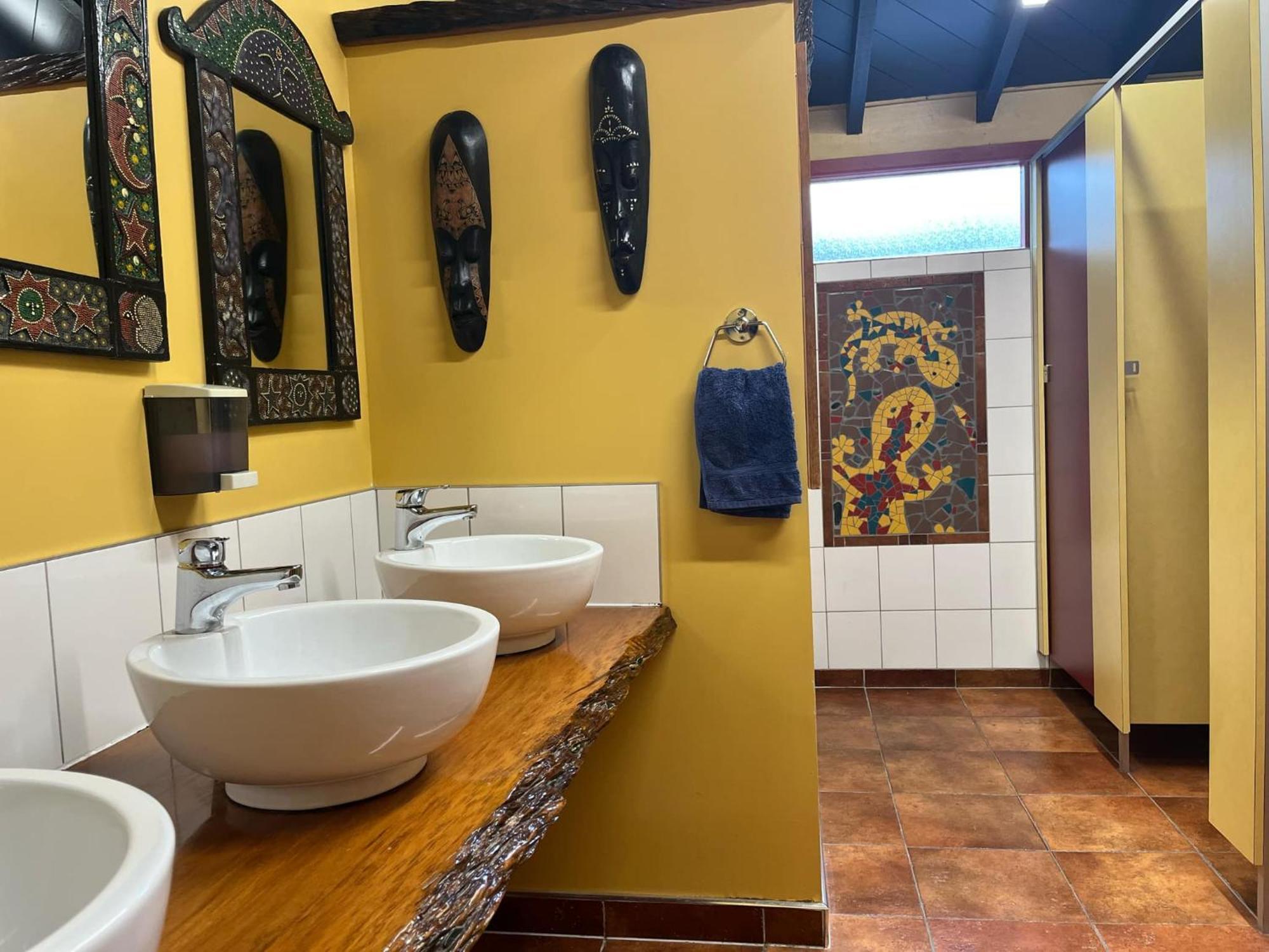 Global Village Travellers Lodge Greymouth Exteriér fotografie The bathroom at the African House